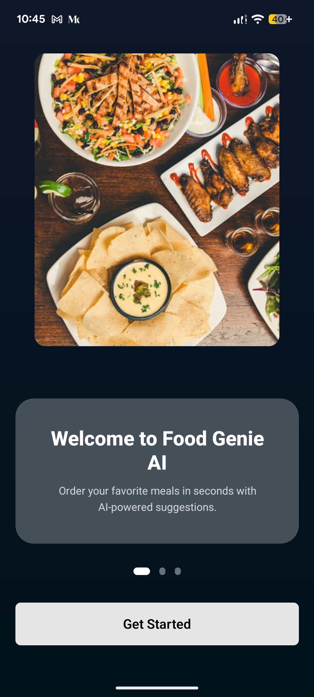 Food Genie Welcome Screen